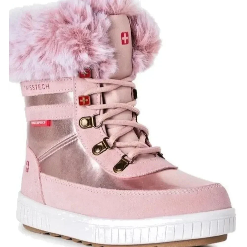 SWISS TECH TODDLER GIRLS 3M Pink Faux Fur Suede Waterproof Boots SIZE 8 NEW
